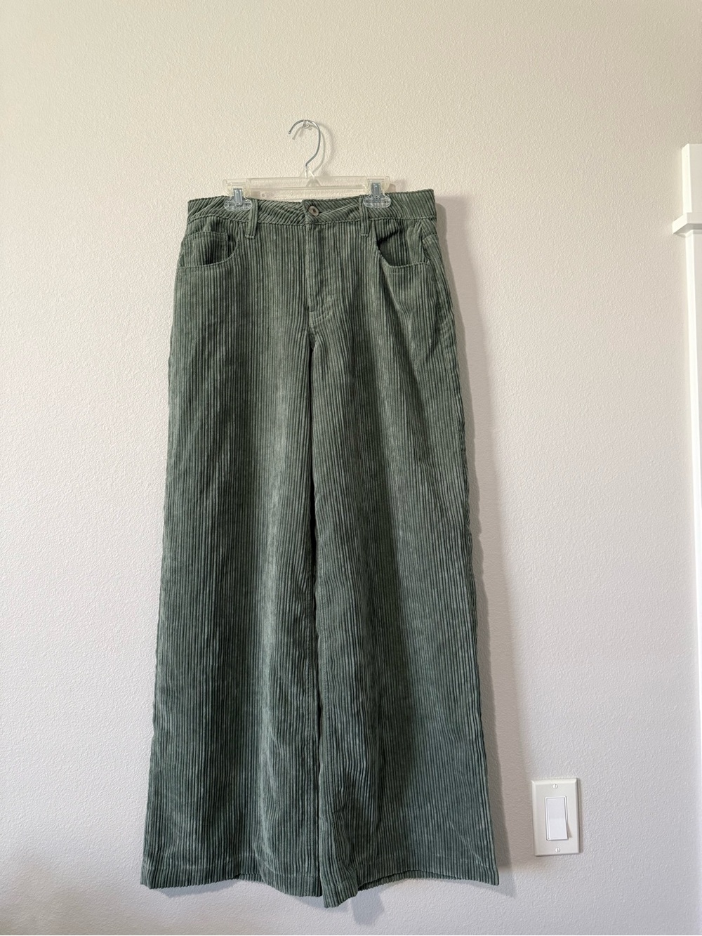 Forever 21 Men's Wide-Leg Corduroy Pants in Sage Green